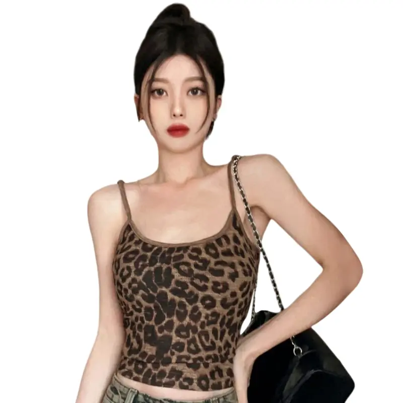 Women's Leopard Camisole Slim Fit Scoop Neck Sleeveless Backless Spaghetti Strap Tank Tops for Party Club Cocktail