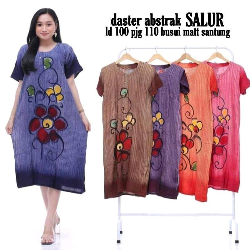 Daster Batik Print Base Lengan Pendek Motif Abstrak Random Busui Kancing Bumil  Wanita  Rayon Hamil Ibu 1