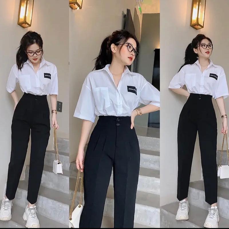 Quần tây baggy Nữ đi học đi làm 9 tất cạp cao 2 khuy lưng chun vải cotton lạnh mềm ống đứng lưng chun Đậu bigsize -Q17