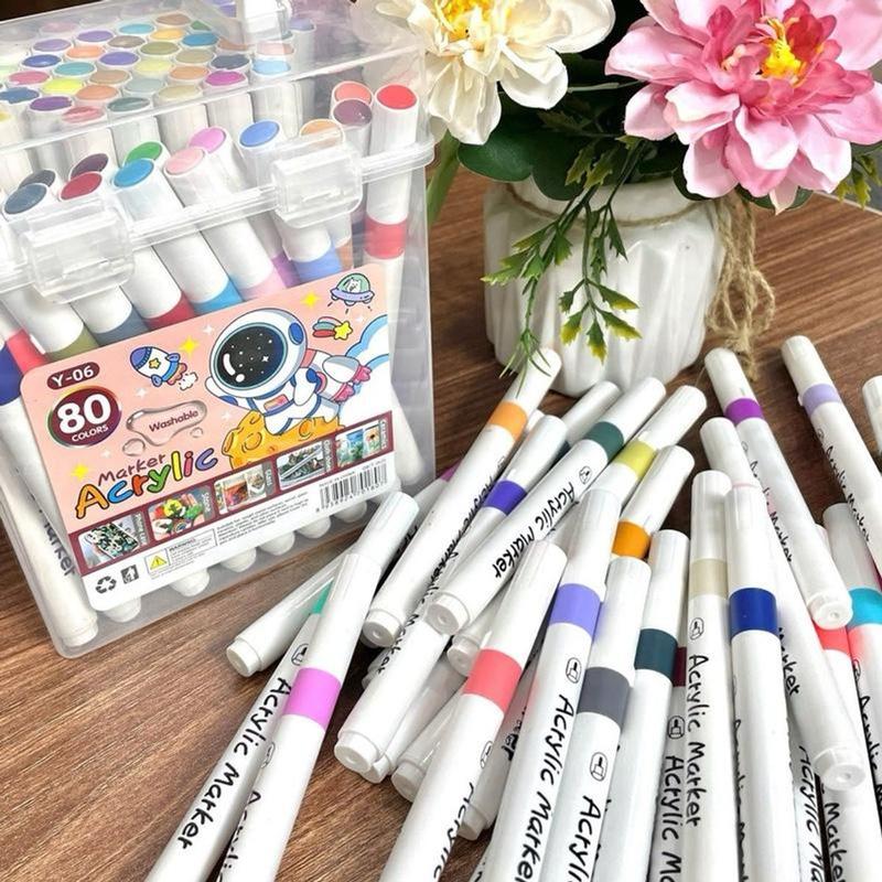Hộp 80 bút màu Acrylic Marker - Thân bút to, ngòi to - Mực cao cấp, tăng thêm 90% mực - Vẽ trên mọi chất liệu, không lem, vẽ chồng màu tốt 1