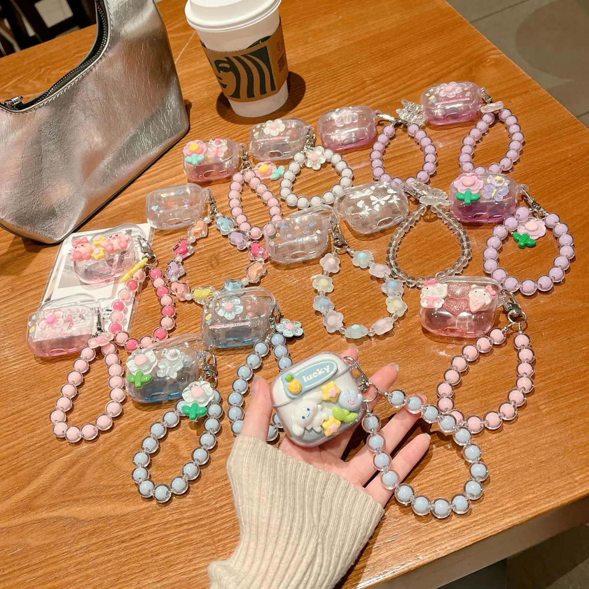 Wireless Bluetooth Headphone Case Hard Silicone Flower Pattern 3D Airpods 4 with Chain Strap for Airpods 1 2 3 pro2
