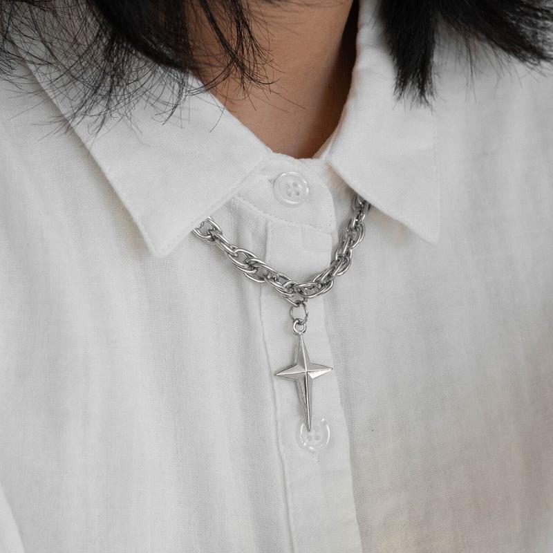 Titanium steel sweet cool babes cross star necklace ins hip hop women's sweater chain steel cold wind couple does not fade male 1