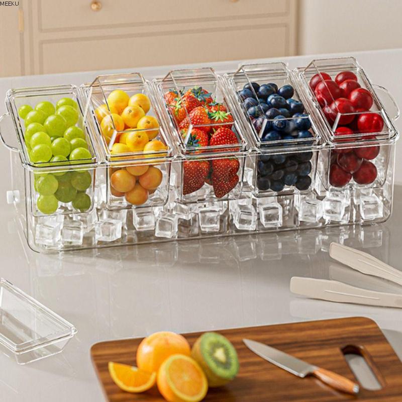 Salad Box Organizer Fruit Preservation Box with Lid 5 Grids Picnic ...
