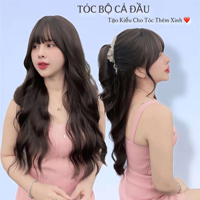 Tóc giả bộ nguyên đầu C103 cho nữ dáng tóc xoăn gợn sóng 55cm mềm mượt tự nhiên giúp bạn thêm xinh đẹp