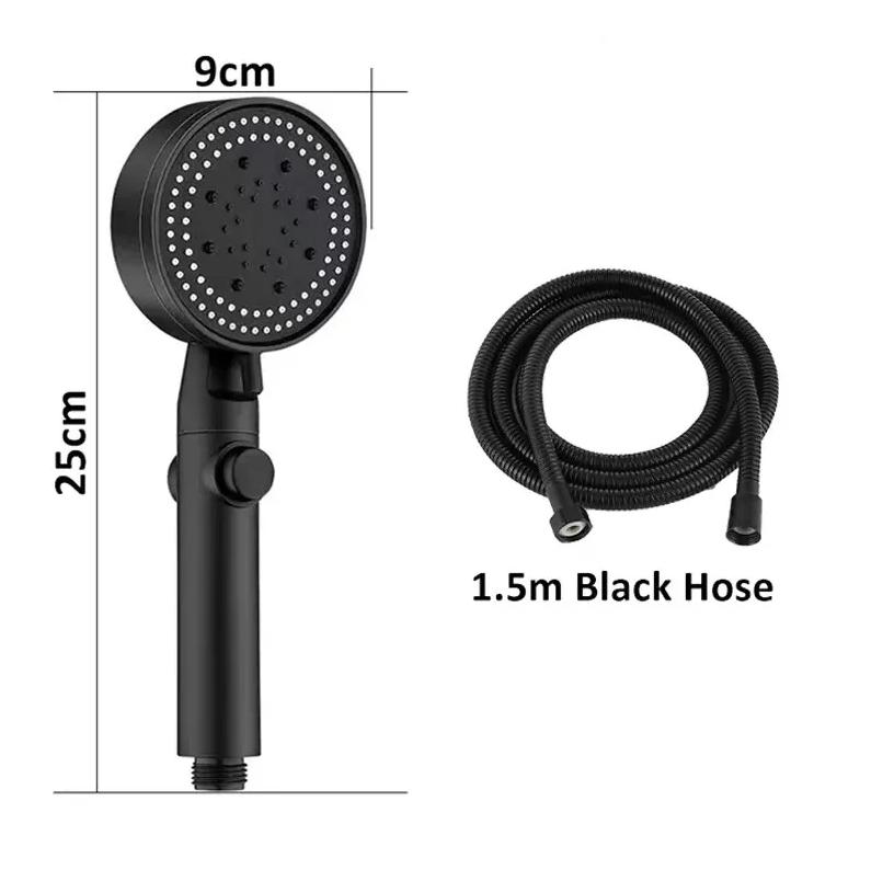 Bộ Vòi Sen Tăng Áp 5 Chế Độ Màu Đen - Tặng kèm dây dẫn nước 1,5m