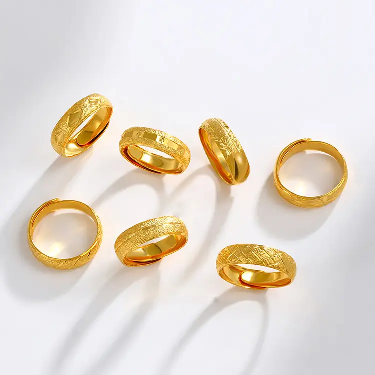 Real Gold Plated Ring for Man Flash Sand Car Flower Craft, Open Adjustable Finger Ring