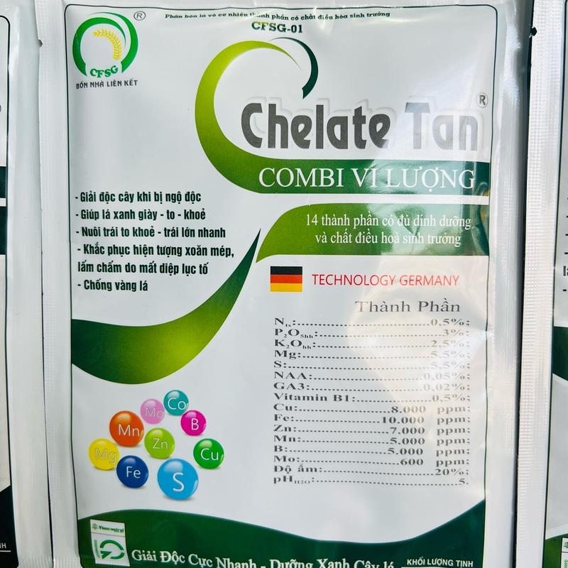  Phân bón lá Chelate Combi Vi Lượng. Chứa 14 thành phần Đa Trung Vi Lượng và Chất Điều Hoà Sinh Trưởng Vitamin B1. Giúp Bộ Lá Xanh Giày Bóng Đẹp giúp Trái Lớn Nhanh To Xanh Đẹp Trái. 1 Gói 150g pha 200 lít nước phun qua lá. 