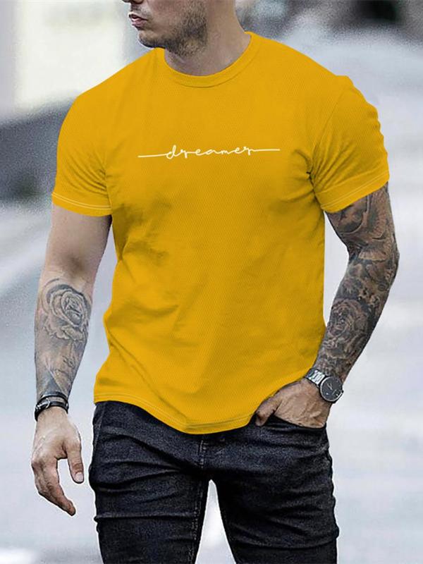 Men's Letter Print Round Neck Tee, Regular Fit Casual Short Sleeve Crew Neck T-Shirt for Summer, Fashion Men's Top for Daily Wear 5