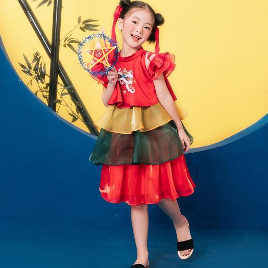 Váy trung thu bé gái ILABY bốn tầng in lân chất liệu tơ kèm lót mềm mại cho bé 10-35kg [1975]