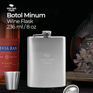 One Two Cups Botol Minum Wine Flask Bentuk Kotak Retro Hip Flask Whiskey untuk Pecinta Vintage Stainles sSteel 3048/6 Oz - MS351 MW8 B-86