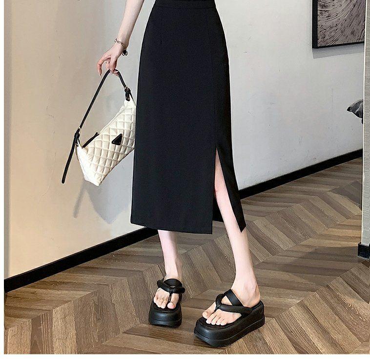 Product Introduction of Women's Korean-Style Thin Skirt Elastic Waist High-Waisted Skirt Mid-Length All-Matching Fit A- line Skirt 2024 10