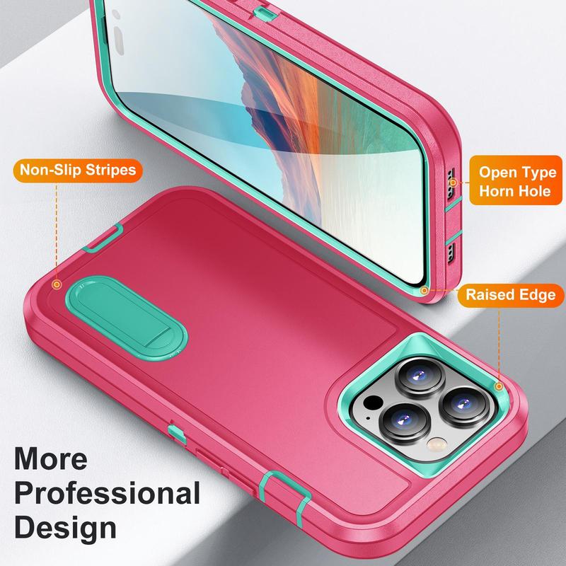 Shockproof Phone Case with Stand, Anti-slip & Anti-drop Phone Protective Cover, Phone Accessories Compatible with iPhone 16ProMax 15 14Plus 13pro 12 11Pro Max 7