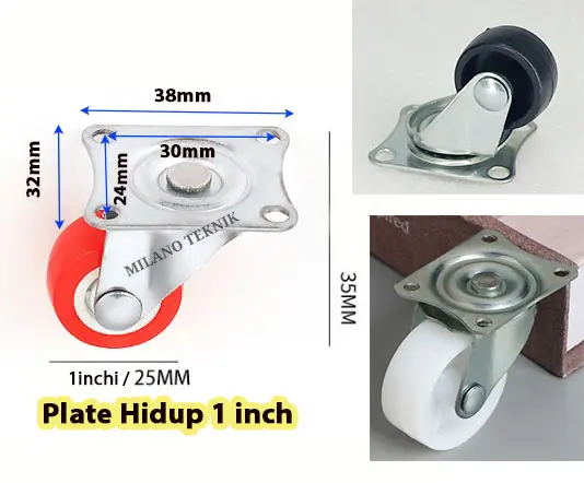 Roda PVC 1 inch (Mati-Hidup-Rem) KASTOR Taiwan Roda Troli Nylon Furniture Etalase/pcs 2