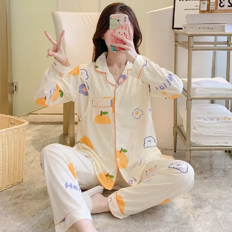 Bộ Đồ Bầu Sau Sinh Dài Tay Có Khe Mở Cho Con Bú Chất Liệu Cotton 8