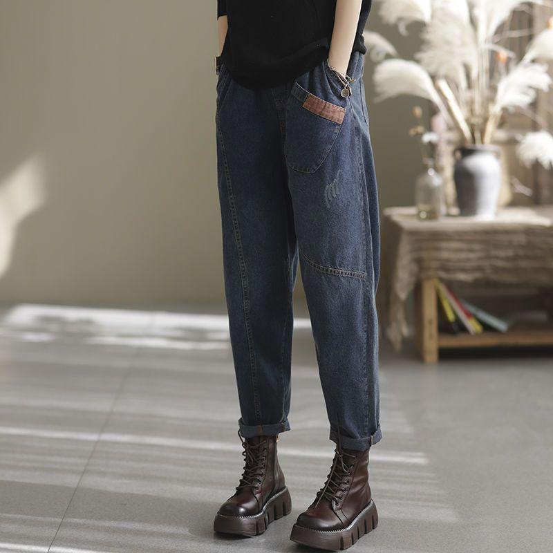 Quần Jean Cổ Điển Quần Harem In Túi Cỡ Lớn Dáng Rộng Cho Nữ Quần Cropped Denim Thời Trang Mùa Mùa Xuân Và Mùa Thu 2024 Women Pants 6