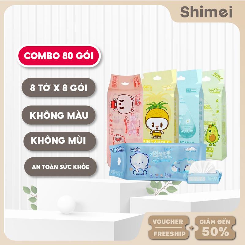 Set 80 Gói Khăn Giấy Ướt Mini Tiện Lợi – Gọn Nhẹ, Tiện Dụng, Sạch Sẽ Cho Mọi Lúc Mọi Nơi (MÀU NGẪU NHIÊN) Voi,.. khăn  ướt pewpew
