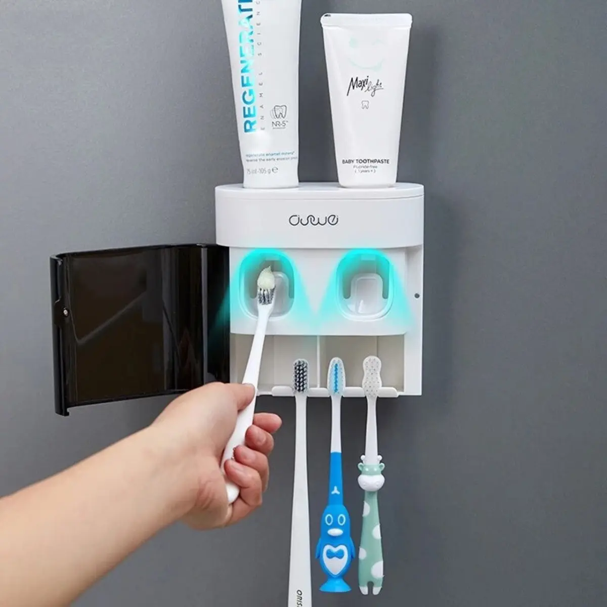 Dispenser Pasta Gigi & Holder Sikat Gigi Anti Bakteri - Sterilisasi Otomatis dengan Tutup