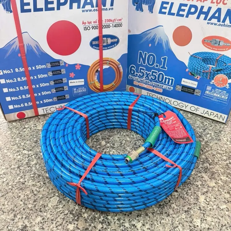 Dây xịt áp lực ELEPHANT 6.5/8.5mmX 50m áp lực nổ 230kgf/m2 màu xanh sọc đen sử dụng xịt  thuốc, rửa xe... 2