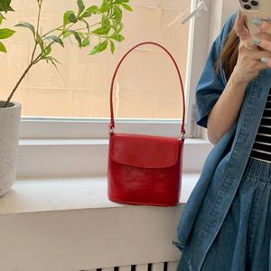 กระเป๋าสะพายไหล่หนังปรับได้, แฮนด์เมด, ทรงถัง, สไตล์เกาหลี, เหมาะสำหรับผู้หญิง shoulder  bag