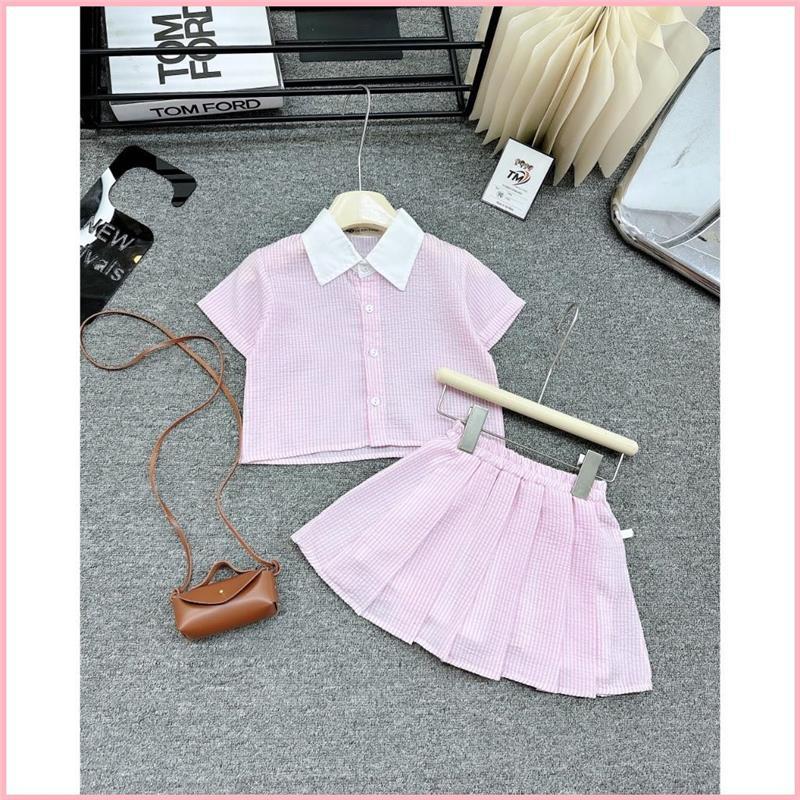 Product Introduction of JODEHSHOP [B97] Bộ váy sơ mi bé gái Bonbi áo sơ mi mix chân váy có lót màu xanh cực mát mắt, màu hồng baby 51