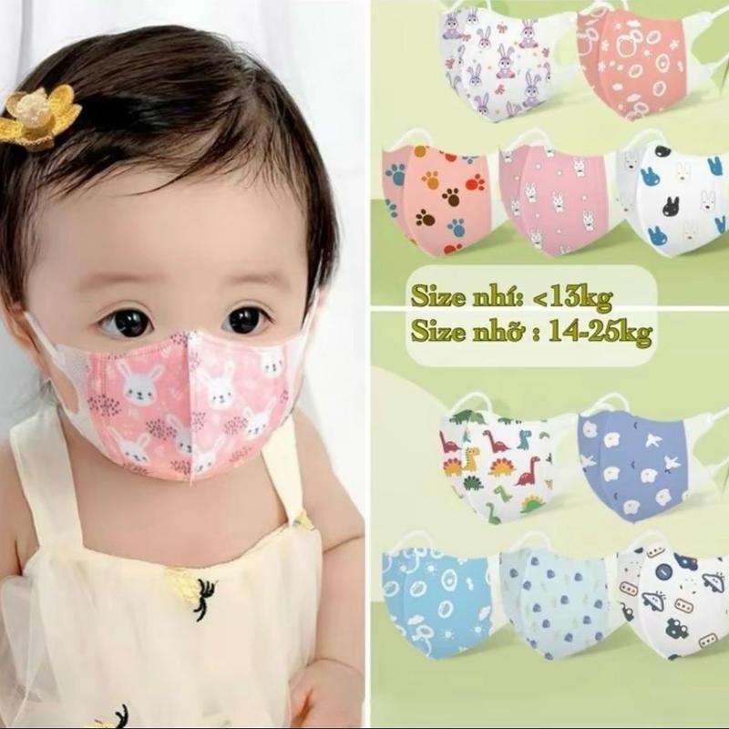 Combo 100 chiếc khẩu trang 5D lụa cao cấp in hình cho bé có size từ 0-9 Tuổi…
