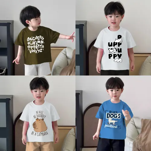 Áo phông bé trai in hình thời trang phong cách áo cộc tay chất cotton mềm mát co giãn 4 chiều