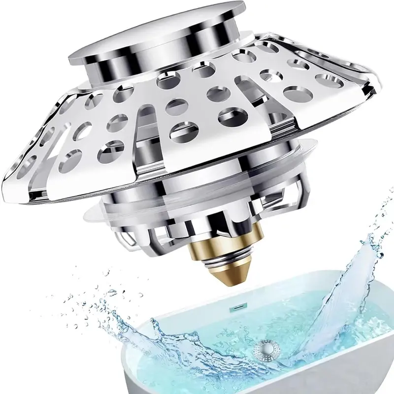 Bathroom Sink Drain Stopper, 3-in-1 Pop Up Tub Drain Hair Catcher, Drain Cover with Strainer for 1-3/8 To 2in Bath Drain Hole 6