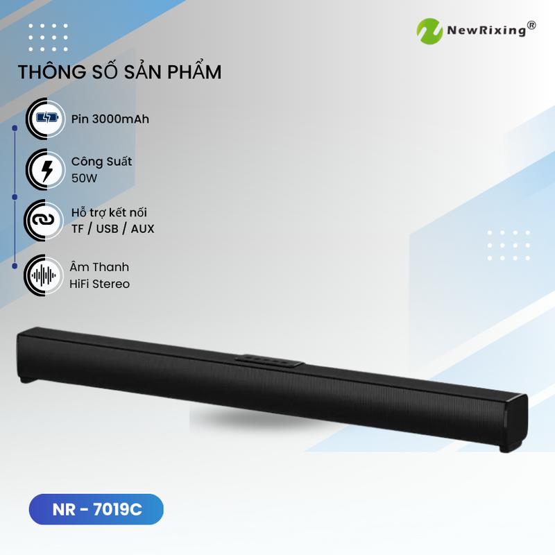 [New Rixing] Loa Soundbar NR-7019C tích hợp bluetooth công suất 50W , Pin 3000mAh . Âm thanh HiFi Stereo . Hỗ Trợ AUX/TF/USB . Nghe Nhạc âm thanh vòm . 6 củ loa