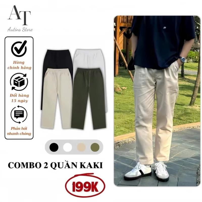(COMBO 2 QUẦN KAKI) Quần Kaki Nam Nữ Ống Rộng Cạp Chun Co Giãn, Vải Kaki Dày Dặn Đứng Form Menswear Ong