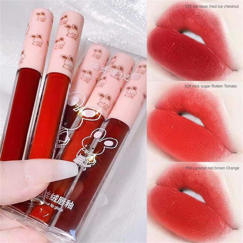 Son Bóng Nhung Đỏ Mờ, 3 Màu, Không Thấm Nước, Cốc Chống Dính, Son Môi Dạng Lỏng, Cốc Chống Dính, Men Môi 3