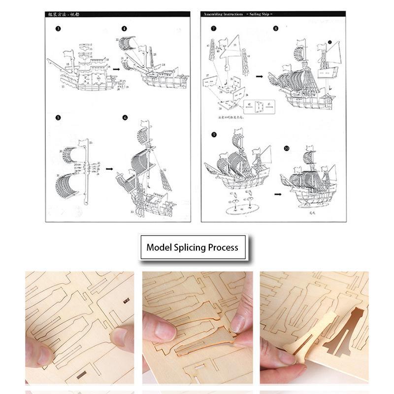 3D Wooden Sailboat Model Toys for Teens Birthday Gift, 1 Set DIY Building Blocks Toy, Educational Puzzle Toys for Kids 3