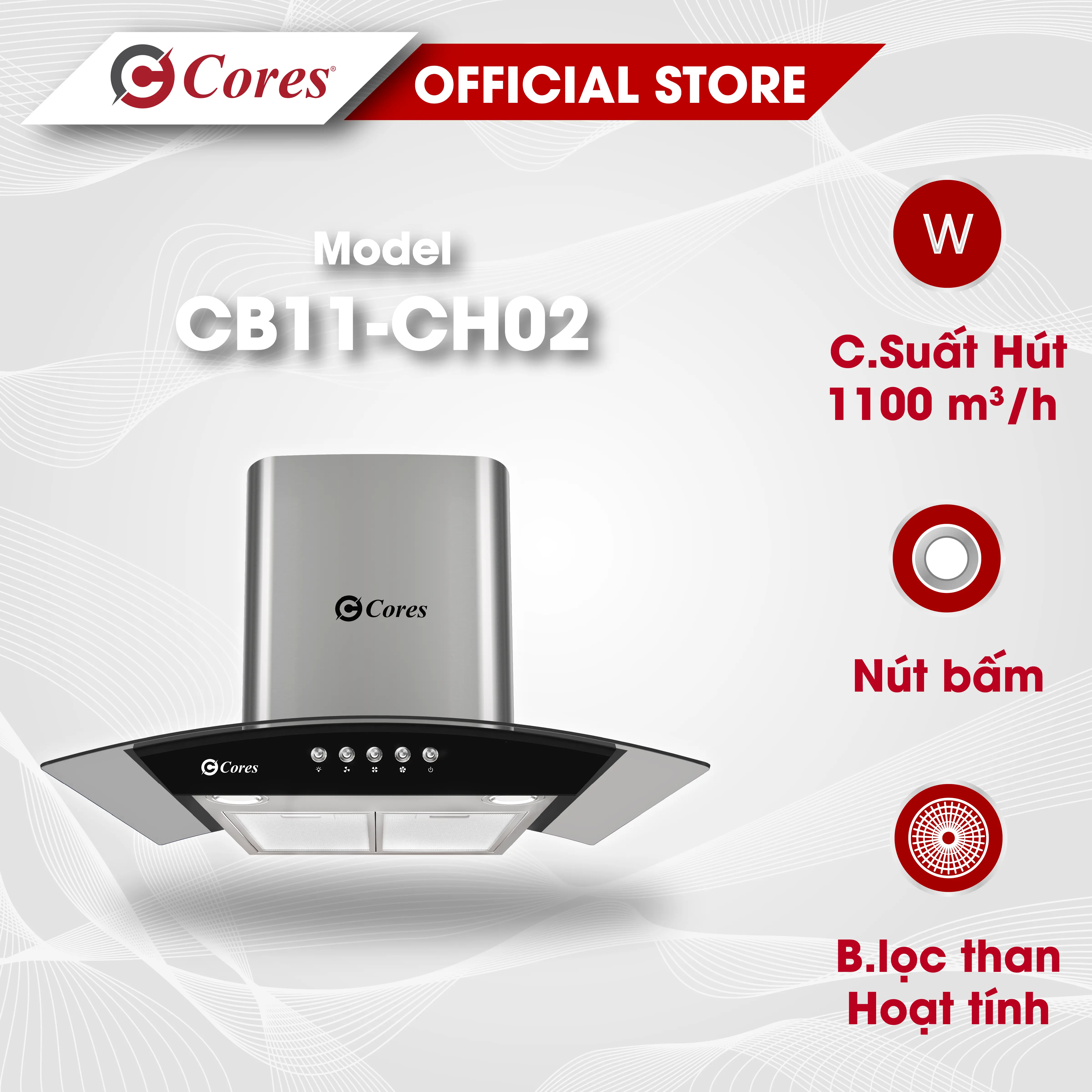 Máy Hút Mùi Kính Cong Cơ Bản Cores CB11-CH02
