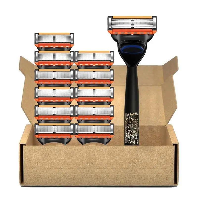 Manual Shaver with 12 Blade Heads, 1 Box Stainless Steel Razor for Men, Men's Shaving Tool, Men's Care Product