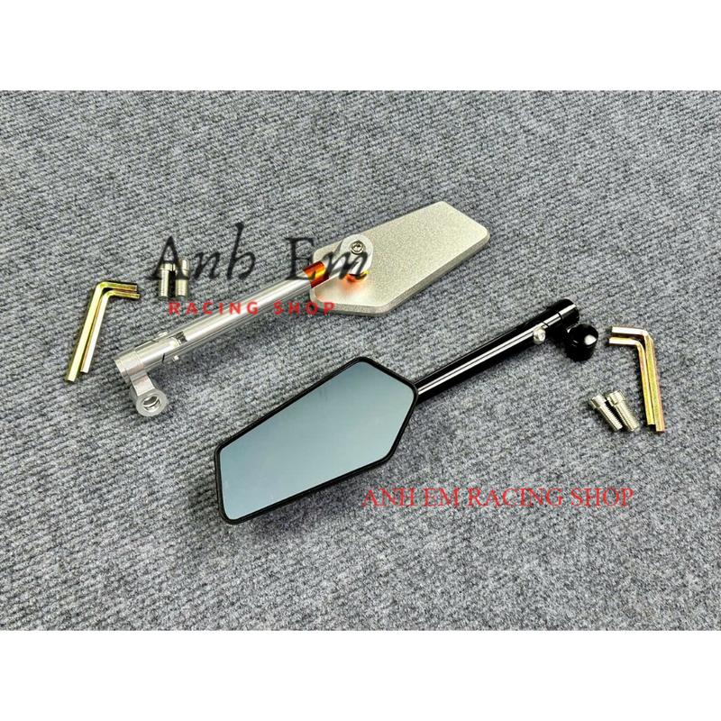 Kính chiếu hậu Rizoma MẪU XÉO - mặt kính xanh chống chói - thân nhôm CNC