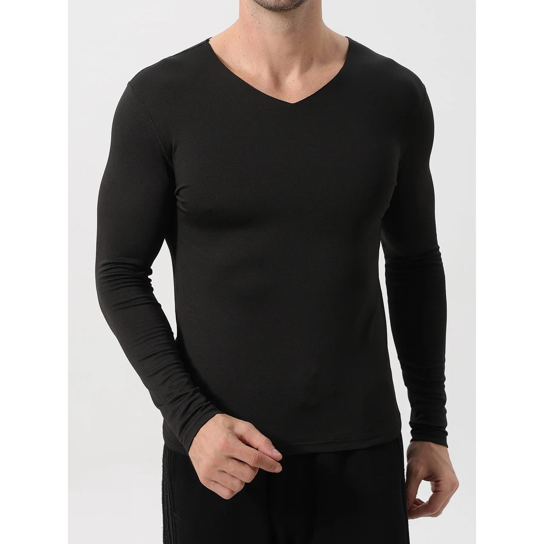 Men's V-neck warm top, sports bra top, casual plain color shirt, long sleeved tight fitting men's autumn outfit, Father's Day Valentine's Day Christmas Thanksgiving gift