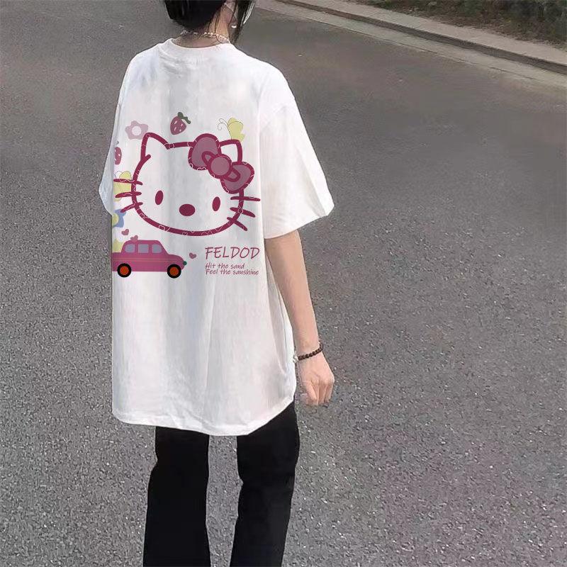Áo Phông ngắn Tay Cho Nữ, Phong Cách Preppy Ngọt Ngào Dáng Rộng Rãi, Thiết Kế Hoạt Hình Mùa Hè, Thích Hợp Cho Học Sinh, Có Mèo Hellokitty Nhật Bản, Dễ Phối Đồ 1