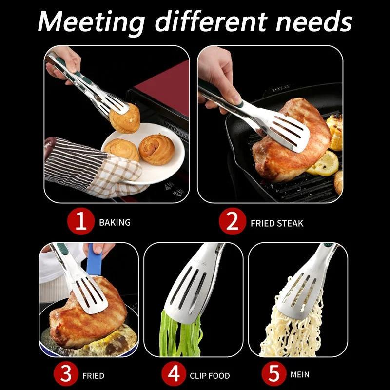 Product Introduction of Stainless Steel Food Clip Heat-Resistant Non-Slip Anti-Scald Portable Thickened Silicone Handle for Ice Cubes Steak Bread Multi-Purpose BBQ Tongs Kitchen Tool 17