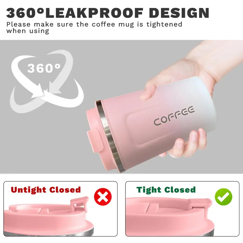 Insulated Travel Coffee Mug, 1 Count Leakproof Portable Coffee Mug, Reusable Coffee Cup, Insulated Mug with Lid for Hot & Cold Drinks 3
