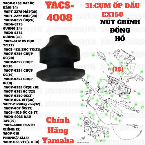 [Chính hãng Yamaha][31:CỤM ỐP ĐẦU] YACS-4008 Nút cao su đồng hồ-Ex150 (15)