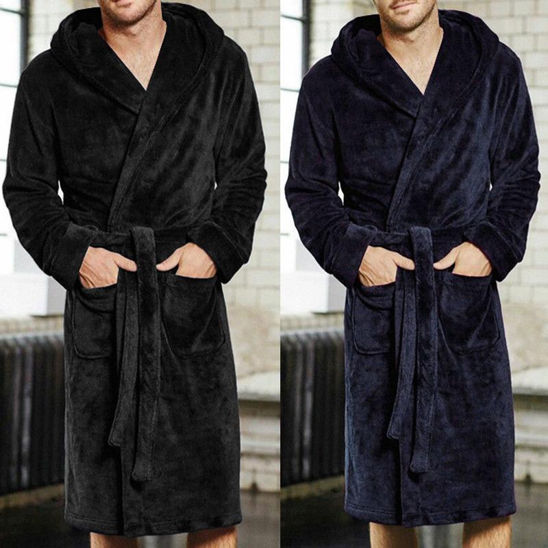 Mens Bathrobe Man Winter Warm Casual Flannel Robe Sleepwear Long Sleeve Plush Shawl Male Bath Robe Lounge Nightgown Home Clothes 2
