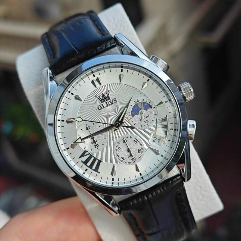 Đồng hồ OLevs chính hãng nam dây da cá sấu , chạy 3 máy Full 6 kim lịch lãm , sang trọng , dạ quang , ngày đêm -Bảo hành 12 tháng