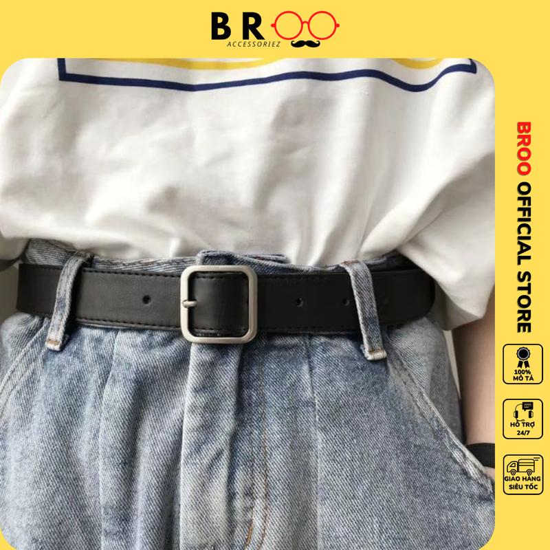 Thắt lưng ulzzang nam nữ BROO mặt vuông bạc, dây nịt unisex bản dây 2.8cm có lỗ bấm