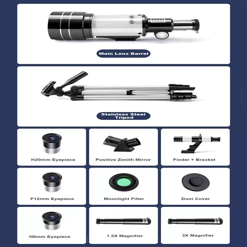 150X Zoom HD Professional Astronomical Telescope 70mm Aperture Refractor Powerful Monocular Long Range Space Moon
