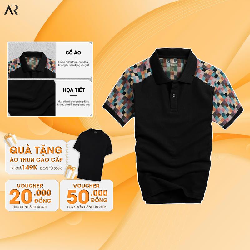 Áo polo nam tay ngắn có cổ AREMI vải cá sấu cotton cao cấp chuẩn form thiết kế phối sọc caro trẻ trung  APL0051 Menswear Thun Jean Shirt Ngắn Tay