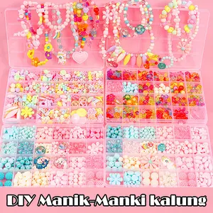 DIY Manik-manik Kalung 24 Kompartemen Seni Kerajinan Perhiasan Membuat Mainan Edukasi Big Beaded Set Kotak Manik Meronce Kreatifitas Kalung