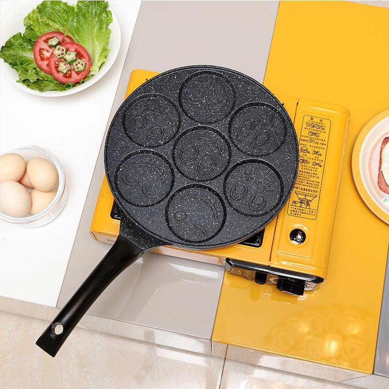 7 Hole Pancake Pan, Non Stick Pancake Pan with Handle, Creative Breakfast Cookware for Home Kitchen, Crepe Maker Pan 5