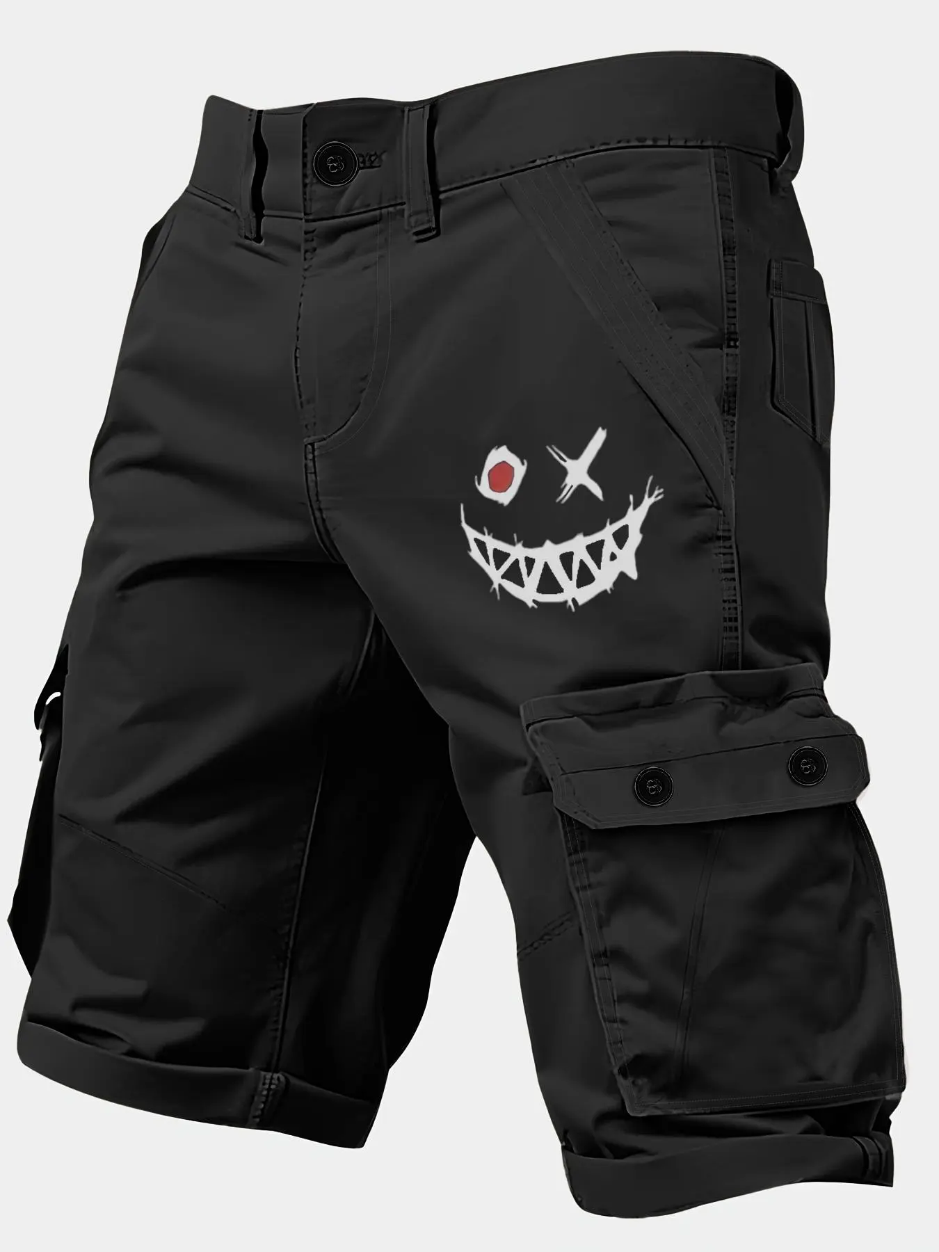 Men's Cartoon Face Print Cargo Shorts, Regular Fit Casual Comfy Breathable Shorts for Outdoor Activities, Fashion Men's Bottoms for Spring & Fall