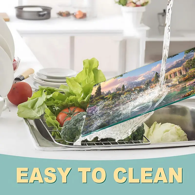 Landscape Pattern Kitchen Chopping Board, 1 Count Non-slip Heat Resistant Cutting Board with Handle, Kitchen Decorative Placemat 8