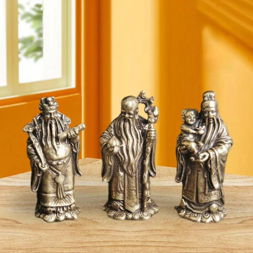 Copper Fu Lu Shou Statue, Lucky Immortals Ornaments Fuk Luk Sau Figurine Art Craft Decorative Adornment for Shop Decor Congratulations Gifts
