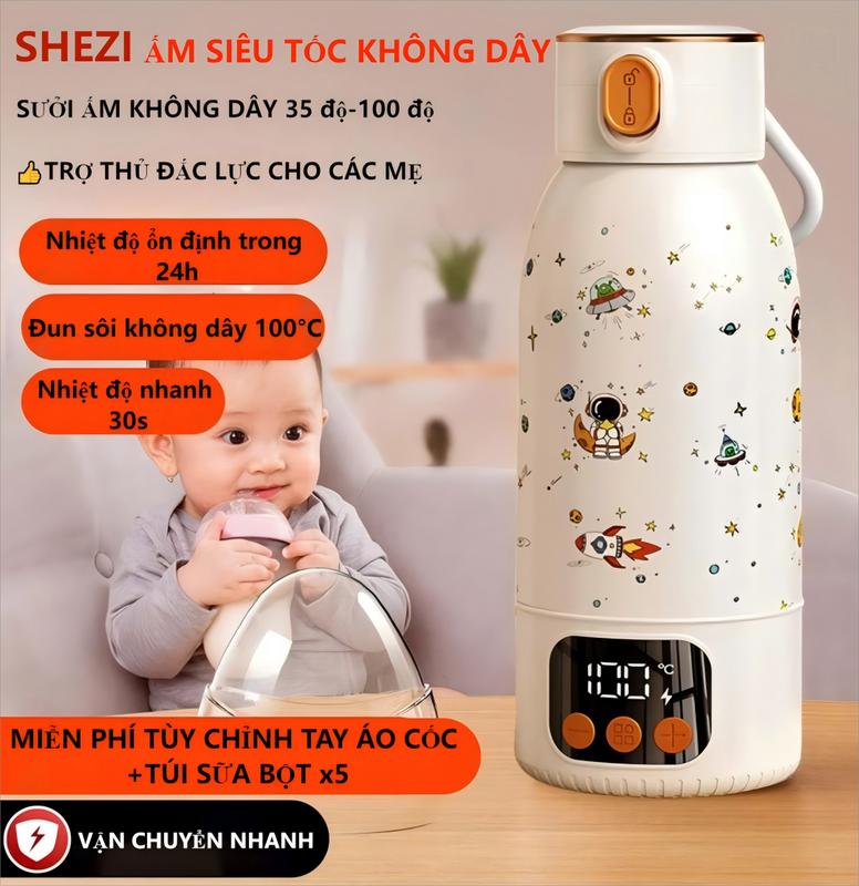 SHEZI (Sưởi ấm không dây thực sự 100°) 35-100° có thể điều chỉnh tự do USB có thể sạc lại Pin 17400mAh tốc độ siêu cao - ấm đun nước điện Bình Đun Nước Ấm Siêu Tốc Đun Siêu Tốc bình đun